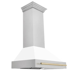 ZLINE 36" Autograph Edition DuraSnow® Stainless Steel Range Hood with White Matte Shell and Handle - 8654SNZ-WM36