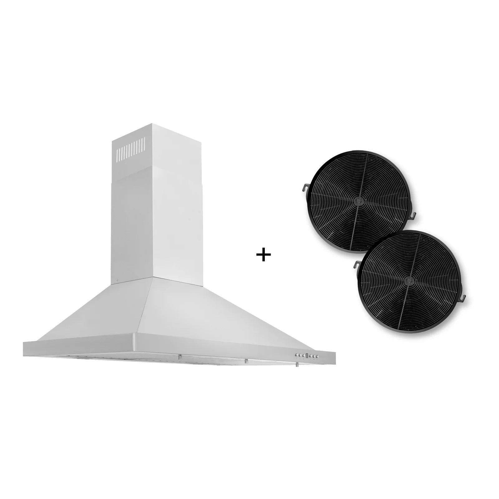 ZLINE 36-Inch Convertible Wall Mount Range Hood in Stainless Steel with Set of 2 Charcoal Filters, LED lighting and Dishwasher-Safe Baffle Filters - KB-CF-36