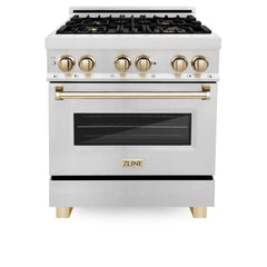 ZLINE Autograph Edition 30" 4.0 cu. ft. Dual Fuel Range with Gas Stove and Electric Oven in DuraSnow® Stainless Steel with Accents - RASZ-SN-30