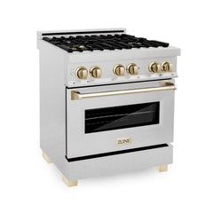ZLINE Autograph Edition 30" 4.0 cu. ft. Dual Fuel Range with Gas Stove and Electric Oven in DuraSnow® Stainless Steel with Accents - RASZ-SN-30