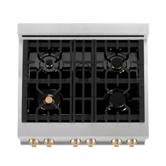 ZLINE Autograph Edition 30" 4.0 cu. ft. Dual Fuel Range with Gas Stove and Electric Oven in DuraSnow® Stainless Steel with Accents - RASZ-SN-30