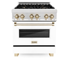 ZLINE Autograph Edition 30" 4.0 cu. ft. Dual Fuel Range with Gas Stove and Electric Oven in DuraSnow® Stainless Steel with White Matte Door and Accents - RASZ-WM-30