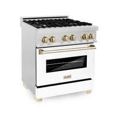 ZLINE Autograph Edition 30" 4.0 cu. ft. Dual Fuel Range with Gas Stove and Electric Oven in DuraSnow® Stainless Steel with White Matte Door and Accents - RASZ-WM-30