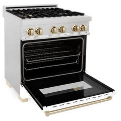 ZLINE Autograph Edition 30" 4.0 cu. ft. Dual Fuel Range with Gas Stove and Electric Oven in DuraSnow® Stainless Steel with White Matte Door and Accents - RASZ-WM-30