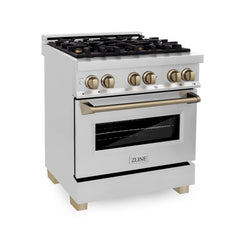 ZLINE Autograph Edition 30" 4.0 cu. ft. Dual Fuel Range with Gas Stove and Electric Oven in Stainless Steel with Accents - RAZ-30