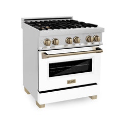 ZLINE 30" 4.0 cu. ft. Dual Fuel Range with Gas Stove and Electric Oven in Stainless Steel with White Matte Door and Accents - RAZ-WM-30