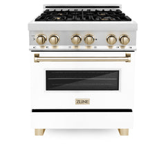 ZLINE 30" 4.0 cu. ft. Dual Fuel Range with Gas Stove and Electric Oven in Stainless Steel with White Matte Door and Accents - RAZ-WM-30