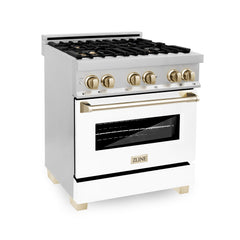 ZLINE 30" 4.0 cu. ft. Dual Fuel Range with Gas Stove and Electric Oven in Stainless Steel with White Matte Door and Accents - RAZ-WM-30