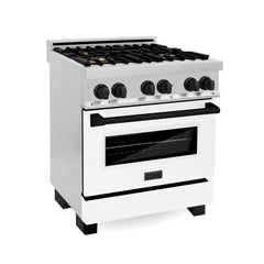 ZLINE 30" 4.0 cu. ft. Dual Fuel Range with Gas Stove and Electric Oven in Stainless Steel with White Matte Door and Accents - RAZ-WM-30
