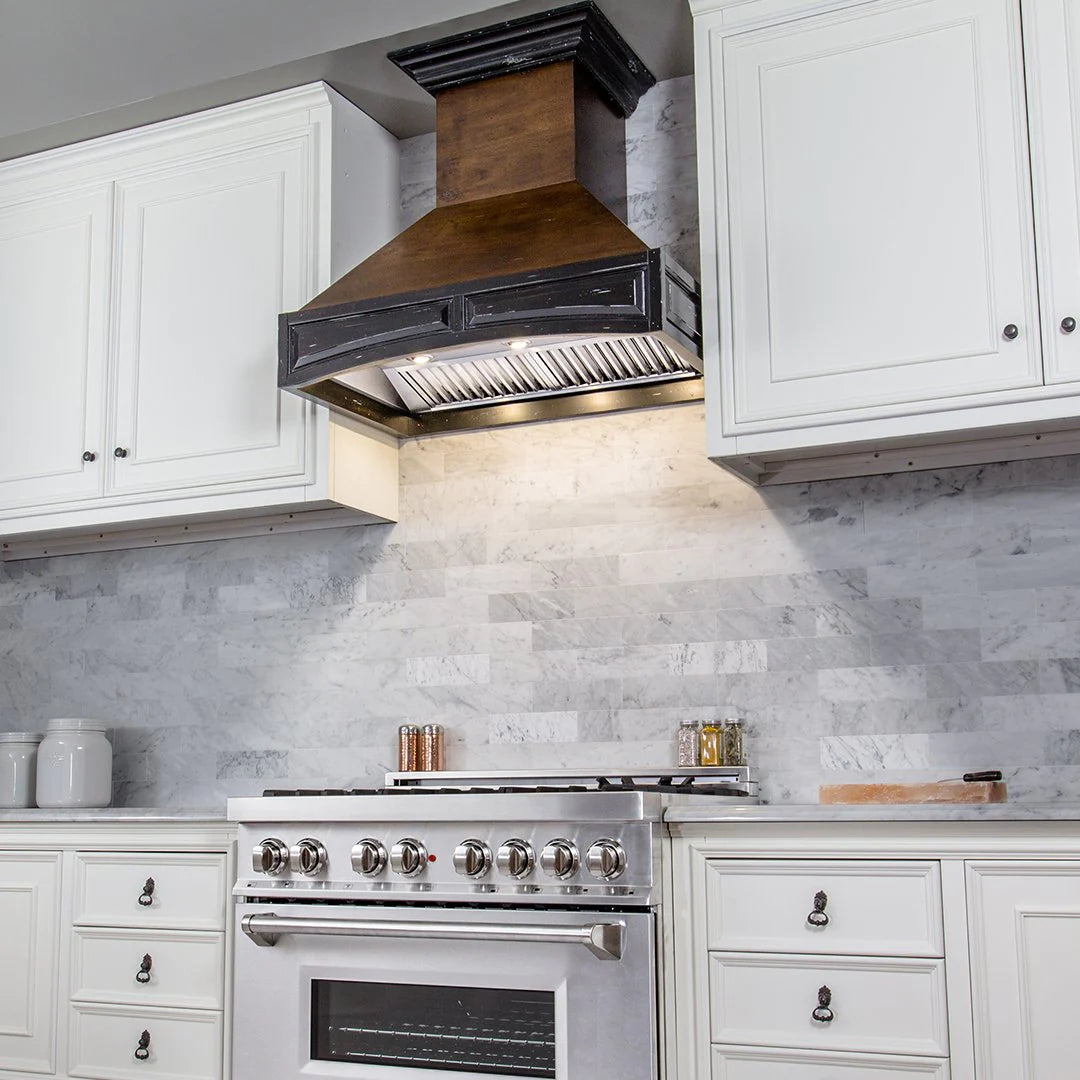 ZLINE 30" Wooden Wall Mount Range Hood in Antigua and Walnut - Includes Remote Motor - 321AR-RS-30-400