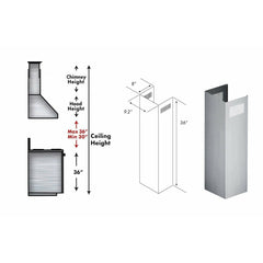ZLINE 1-36" Chimney Extension for 9 ft. to 10 ft. Ceilings - 1PCEXT-KB/KL2/KL3-304