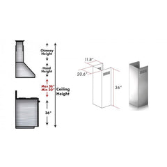 ZLINE 1-36" Chimney Extension for 9 ft. to 10 ft. Ceilings - 1PCEXT-KECOM