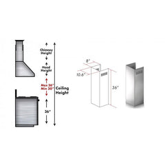 ZLINE 1-36" Chimney Extension for 9 ft. to 10 ft. Ceilings - 1PCEXT-KF1/KF2