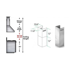ZLINE 2-12" Short Chimney Pieces for 7.7 ft. to 8 ft. Ceilings - SK-597-304