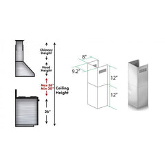 ZLINE 2-12 in. Short Chimney Pieces for 7.4 ft. to 8 ft. Ceilings - SK-KB/KL2/KL3-304