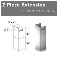 ZLINE 2-36" Chimney Extensions for 10 ft. to 12 ft. Ceilings - 2PCEXT-455/476/477/667/697