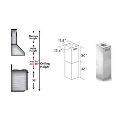 ZLINE 2-36" Chimney Extensions for 10 ft. to 12 ft. Ceilings - 2PCEXT-455/476/477/667/697
