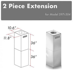 ZLINE 2-36" Chimney Extensions for 10 ft. to 12 ft. Ceilings - 2PCEXT-597i-304