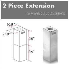 ZLINE 2-36" Chimney Extensions for 10 ft. to 12 ft. Ceilings - 2PCEXT-GL1i/GL2i/KE2i/KL3i