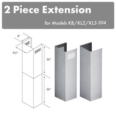 ZLINE 2-36" Chimney Extensions for 10 ft. to 12 ft. Ceilings - 2PCEXT-KB/KL2/KL3-304