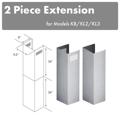 ZLINE 2-36" Chimney Extensions for 10 ft. to 12 ft. Ceilings - 2PCEXT-KB/KL2/KL3