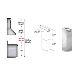 ZLINE 2-36" Chimney Extensions for 10 ft. to 12 ft. Ceilings - 2PCEXT-KECOM