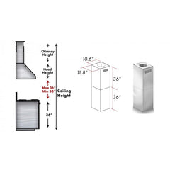 ZLINE 2-36" Chimney Extensions for 10 ft. to 12 ft. Ceilings - 2PCEXT-KE/KECOM-30