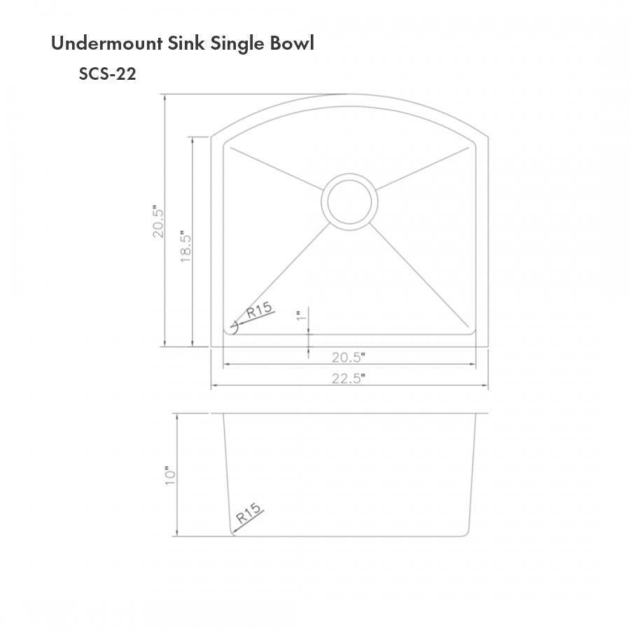 ZLINE 22 in. Telluride Undermount Single Bowl Stainless Steel Kitchen Sink with Bottom Grid, SCS-22