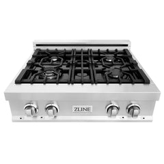 ZLINE 30-Inch Porcelain Gas Stovetop with 4 Gas Burners and Griddle - RT-GR-30