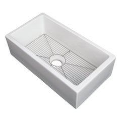 ZLINE 30 in. Turin Farmhouse Apron Front Reversible Single Bowl Fireclay Kitchen Sink with Bottom Grid in White Gloss, FRC5117-WH-30