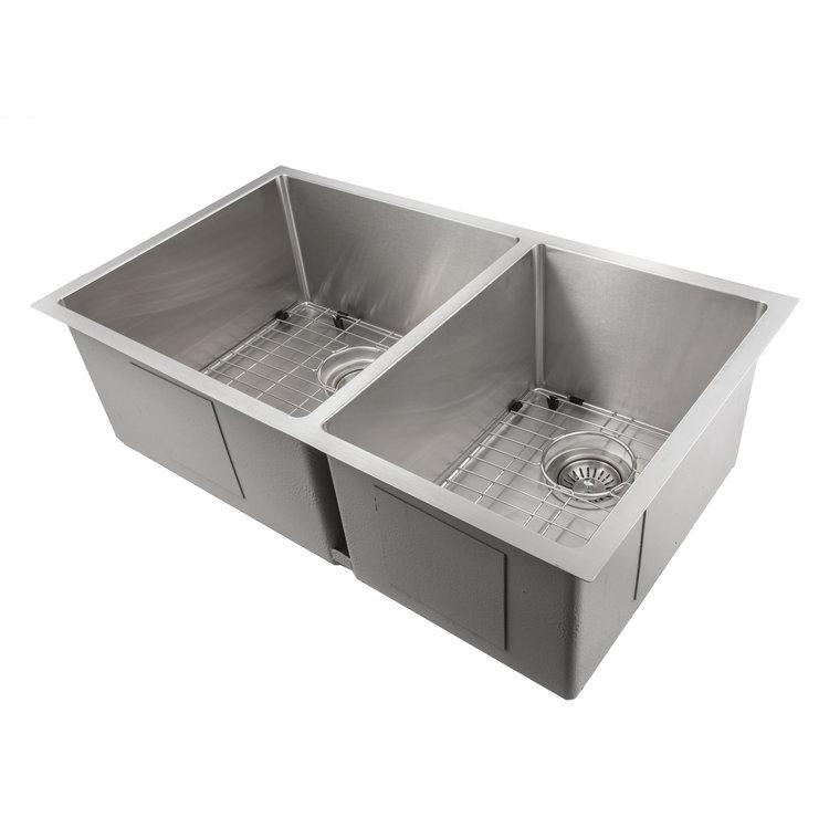 ZLINE 33 in. Chamonix Undermount Double Bowl Stainless Steel Kitchen Sink with Bottom Grid, SR60D-33