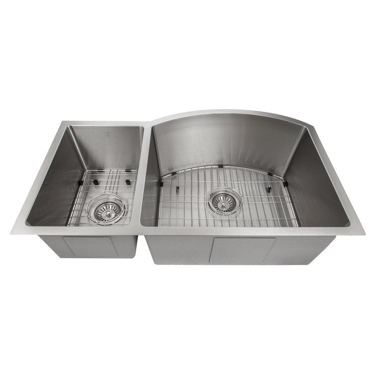 ZLINE 33 in. Aspen Undermount Double Bowl Stainless Steel Kitchen Sink with Bottom Grid, SC30D-33