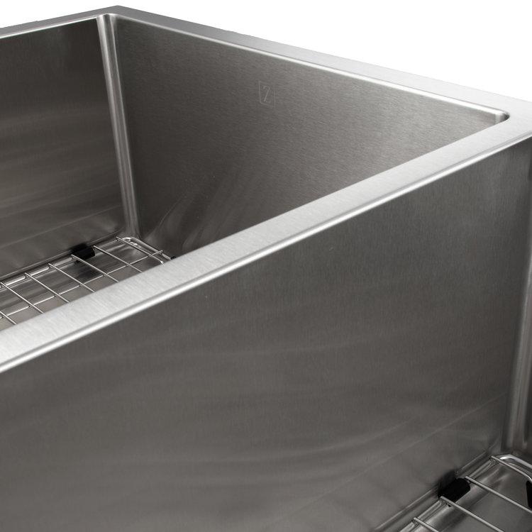ZLINE 36 in. Chamonix Undermount Double Bowl Stainless Steel Kitchen Sink with Bottom Grid, SR60D-36