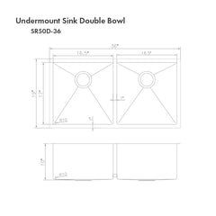 ZLINE 36 in. Anton Undermount Double Bowl Stainless Steel Kitchen Sink with Bottom Grid, SR50D-36