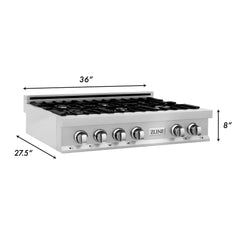 ZLINE 36-Inch Porcelain Gas Stovetop in Fingerprint Resistant Stainless Steel with 6 Gas Burners and Griddle - RTS-GR-36