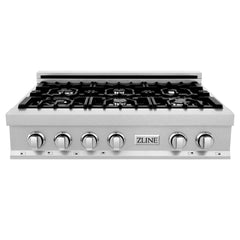 ZLINE 36" Porcelain Gas Stovetop in DuraSnow® Stainless Steel with 6 Gas Burners - RTS-36