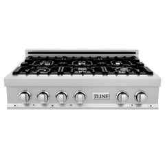 ZLINE 36-Inch Porcelain Gas Stovetop in Fingerprint Resistant Stainless Steel with 6 Gas Burners and Griddle - RTS-GR-36