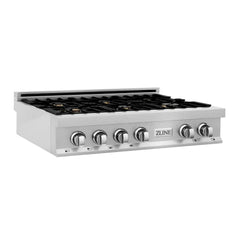 ZLINE 36-Inch Porcelain Gas Stovetop in Fingerprint Resistant Stainless Steel with 6 Gas Burners and Griddle - RTS-GR-36