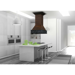 ZLINE 36" Wooden Island Mount Range Hood in Antigua and Walnut - 9373AR-36