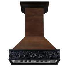 ZLINE 36" Wooden Island Mount Range Hood in Antigua and Walnut - 9373AR-36