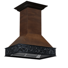 ZLINE 36" Wooden Island Mount Range Hood in Antigua and Walnut - 9373AR-36