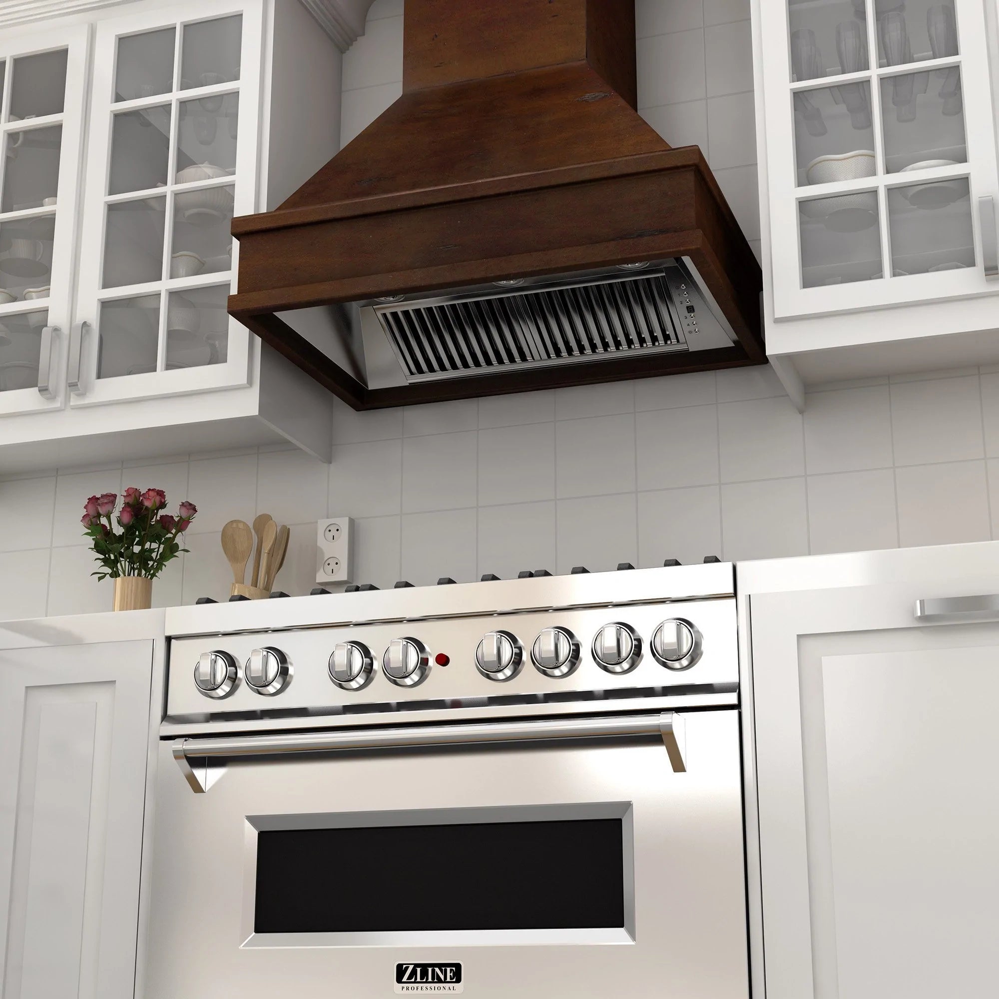 ZLINE 36" Wooden Wall Mount Range Hood in Walnut and Hamilton - Includes Dual Remote Motor (329WH-RD-36)