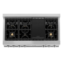 ZLINE 48-Inch Porcelain Gas Stovetop with 7 Gas Brass Burners and Griddle - RT-BR-GR-48