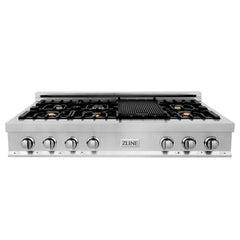 ZLINE 48-Inch Porcelain Gas Stovetop with 7 Gas Brass Burners and Griddle - RT-BR-GR-48