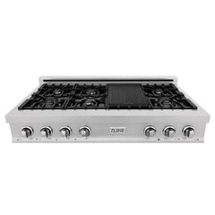 ZLINE 48-Inch Porcelain Gas Stovetop in Fingerprint Resistant Stainless Steel with 7 Gas Burners and Griddle - RTS-GR-48