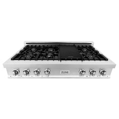 ZLINE 48-Inch Porcelain Gas Stovetop with 7 Gas Burners and Griddle and Griddle - RT-GR-48