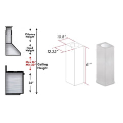 ZLINE 61" DuraSnow® Stainless Steel Chimney Extension for Ceilings up to 12.5 ft. - 8GL14iS-E