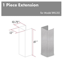 ZLINE 61" DuraSnow® Stainless Steel Chimney Extension for Ceilings up to 12.5 ft. - 8KL3iS-E