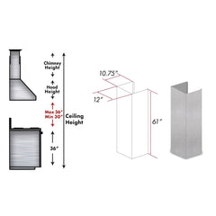 ZLINE 61" DuraSnow® Stainless Steel Chimney Extension for Ceilings up to 12.5 ft. - 8KL3iS-E