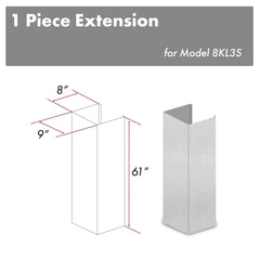 ZLINE 61" DuraSnow® Stainless Steel Chimney Extension for Ceilings up to 12.5 ft. - 8KL3S-E